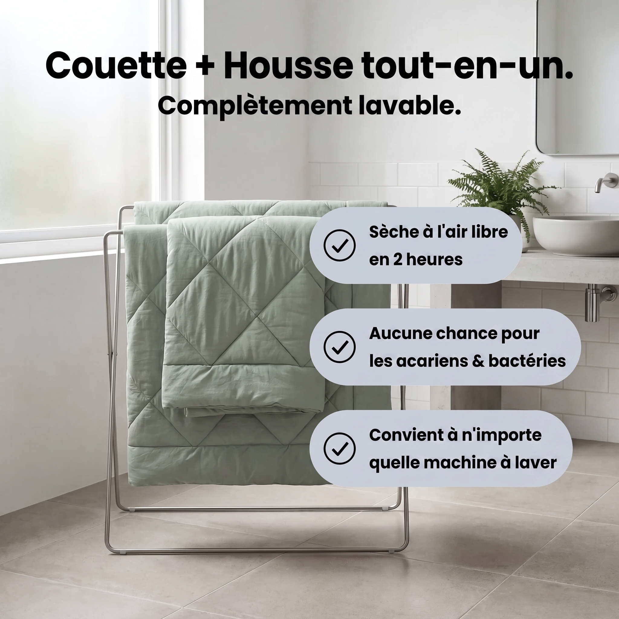 Couette Vivrel® – La couette 2-en-1 à séchage rapide qui rend les draps inutiles.