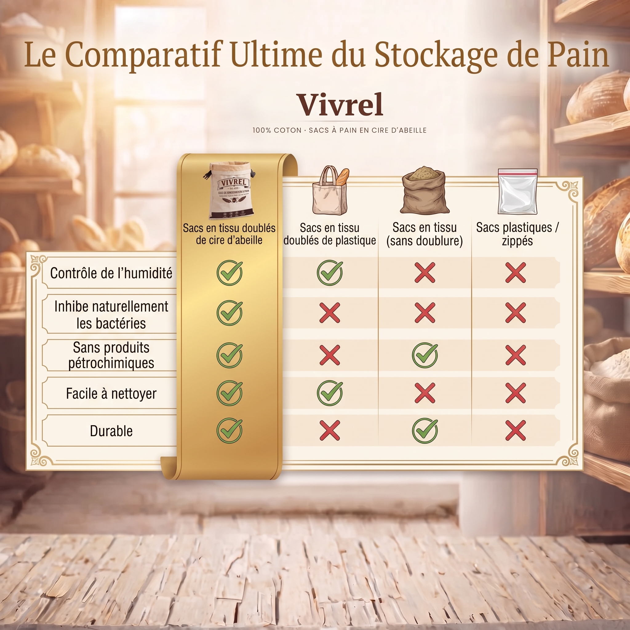 Sachet à pain en cire d'abeille Vivrel™